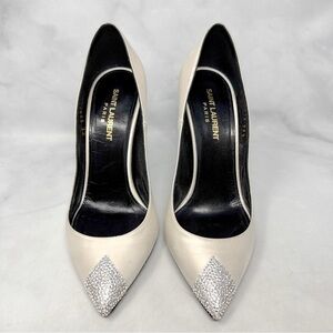Saint Laurent Tower 110 Strass Embellished Silk Satin Pointed Toe Pump Heel 36.5
